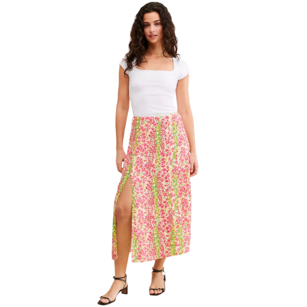 Anthropologie Maeve Floral Side-Slit Midi Skirt | Size 12 | 100% Cotton